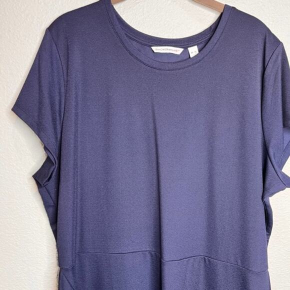 Isaac Mizrahi Live! Knit Midi Dress Navy with Ruffle Curved Hem XLG - Picture 2 of 6